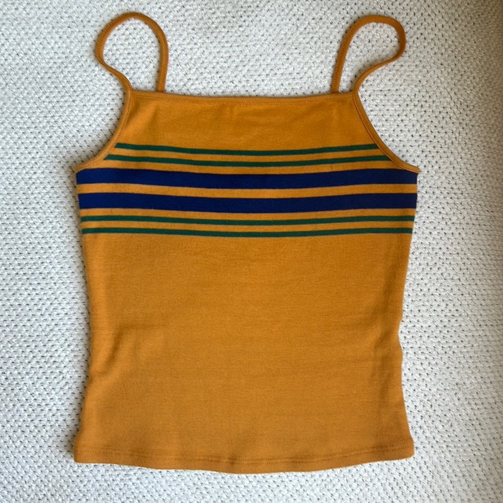 GARAGE Small Burnt Yellow with Navy and Green Horizontal Stripes Tank Top